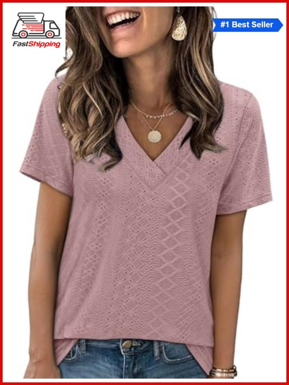 ✨Sampeel Women's Eyelet Crossed V Neck Short Sleeve T-Shirt